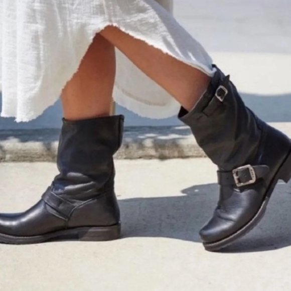 FRYE Veronica Leather Combat Boots - Black Butter-Soft Leather - Picture 5 of 6